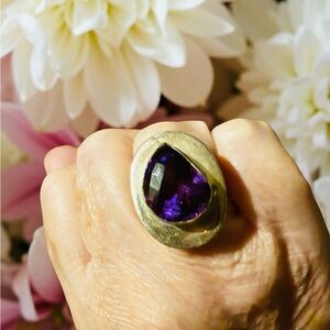 Handcrafted Sterling Silver Faceted Teardrop Amethyst Ring